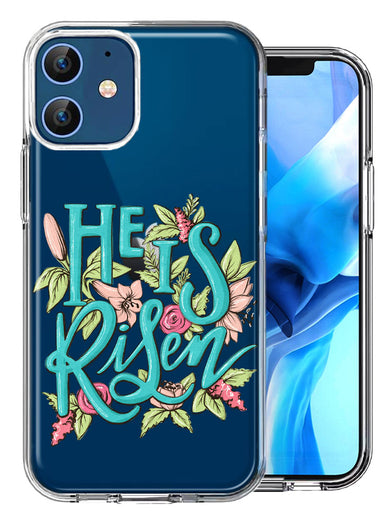 Apple iPhone 12 He Is Risen Text Easter Jesus Christian Flowers Double Layer Phone Case Cover