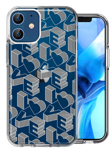 Apple iPhone 12 3D Love Letters Hearts Valentine's Day Double Layer Phone Case Cover