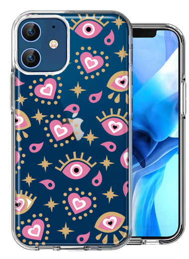 Apple iPhone 12 Pink Evil Eye Lucky Love Law Of Attraction Design Double Layer Phone Case Cover