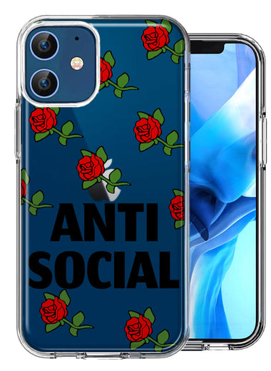 Apple iPhone 12 Anti Social Roses Design Double Layer Phone Case Cover