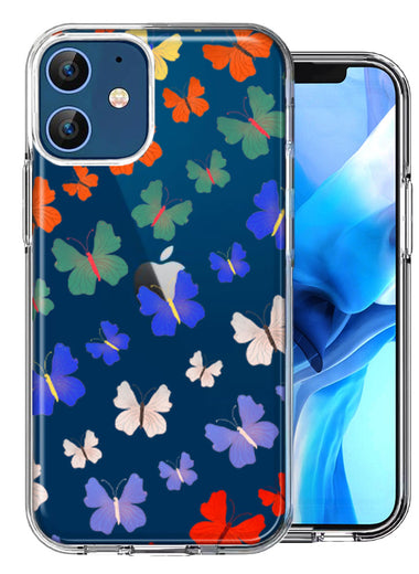 Apple iPhone 12 Colorful Butterflies Design Double Layer Phone Case Cover