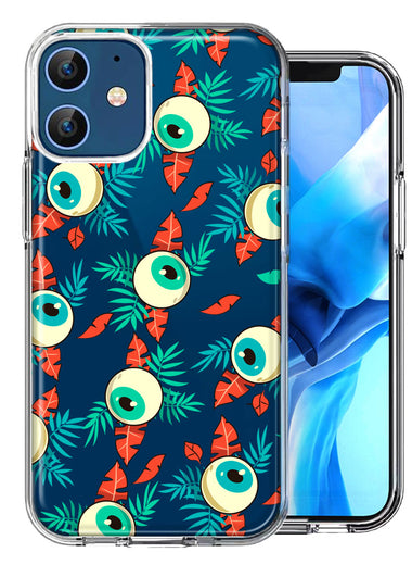 Apple iPhone 12 Halloween Creepy Tropical Eyeballs Design Double Layer Phone Case Cover