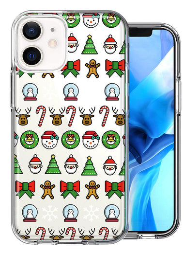 Apple iPhone 12 Classic Christmas Polka Dots Santa Snowman Reindeer Candy Cane Design Double Layer Phone Case Cover