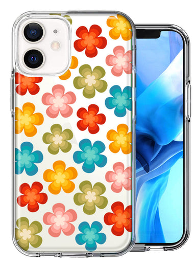 Apple iPhone 12 Mini Groovy Gradient Retro Color Flowers Double Layer Phone Case Cover