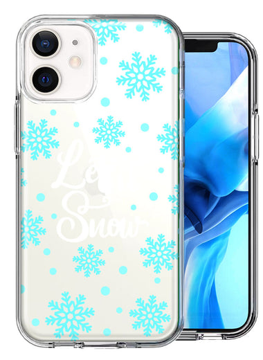 Apple iPhone 12 Mini Christmas Holiday Let It Snow Winter Blue Snowflakes Design Double Layer Phone Case Cover