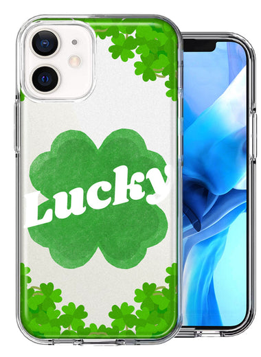 Apple iPhone 12 Mini Lucky St Patrick's Day Shamrock Green Clovers Double Layer Phone Case Cover