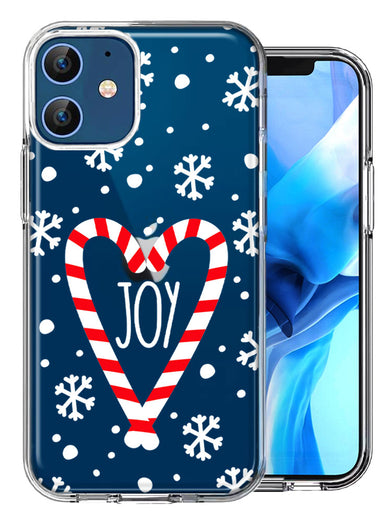 Apple iPhone 12 Winter Joy Snow Peppermint Candy Cane Heart Festive Christmas Double Layer Phone Case Cover