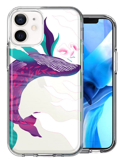 Apple iPhone 12 Mini Mystic Floral Whale Design Double Layer Phone Case Cover