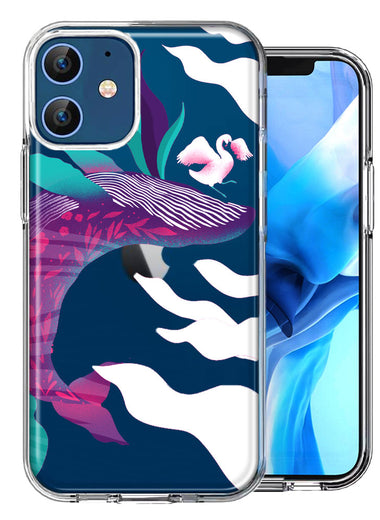 Apple iPhone 12 Mystic Floral Whale Design Double Layer Phone Case Cover