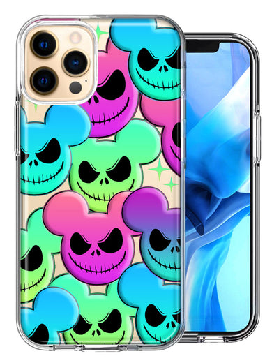Apple iPhone 12 Pro Bright Rainbow Nightmare Skulls Spooky Season Halloween Design Double Layer Phone Case Cover