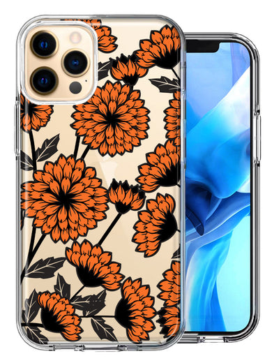 Apple iPhone 12 Pro Orange Chrysanthemum Flowers Design Double Layer Phone Case Cover