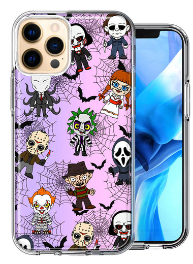 Apple iPhone 12 Pro Classic Haunted Horror Halloween Nightmare Characters Spider Webs Design Double Layer Phone Case Cover