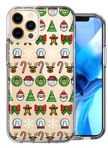 Apple iPhone 12 Pro Classic Christmas Polka Dots Santa Snowman Reindeer Candy Cane Design Double Layer Phone Case Cover