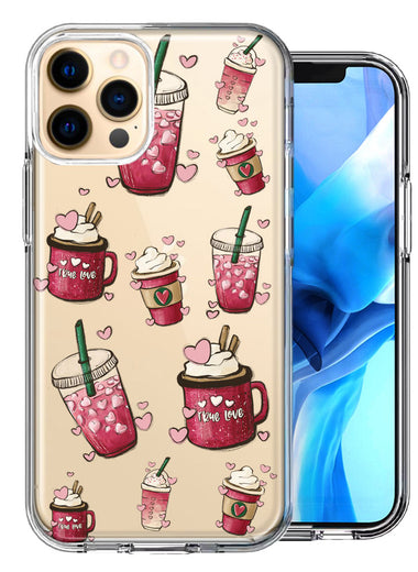 Apple iPhone 12 Pro Max Coffee Lover Valentine's Hearts Pink Drink Latte Double Layer Phone Case Cover