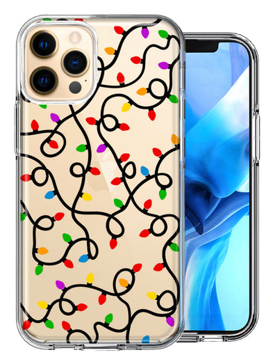 Apple iPhone 12 Pro Colorful Nostalgic Vintage Christmas Holiday Winter String Lights Design Double Layer Phone Case Cover