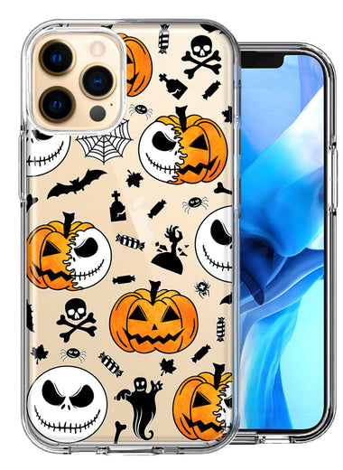 Apple iPhone 12 Pro Max Halloween Jack-O-Lantern Pumpkin Skull Spooky Design Double Layer Phone Case Cover