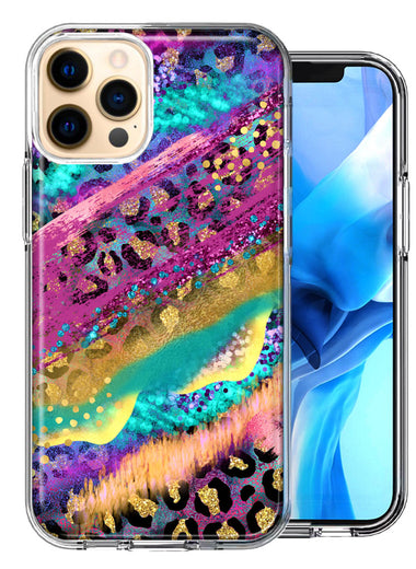 Apple iPhone 12 Pro Leopard Paint Colorful Beautiful Abstract Milkyway Double Layer Phone Case Cover