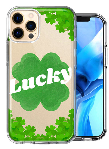 Apple iPhone 12 Pro Max Lucky St Patrick's Day Shamrock Green Clovers Double Layer Phone Case Cover