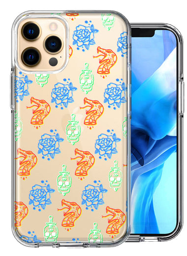 Apple iPhone 12 Pro Snakes Skulls Roses Design Double Layer Phone Case Cover