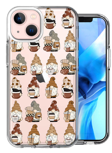 Apple iPhone 13 Mini Cute Morning Coffee Lovers Gnomes Characters Drip Iced Latte Americano Espresso Brown Double Layer Phone Case Cover