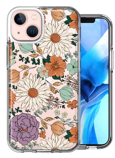 Apple iPhone 13 Feminine Classy Flowers Fall Toned Floral Wallpaper Style Double Layer Phone Case Cover