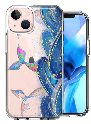 Apple iPhone 13 Rainbow Mermaid Tails Scales Ocean Waves Beach Girls Summer Double Layer Phone Case Cover