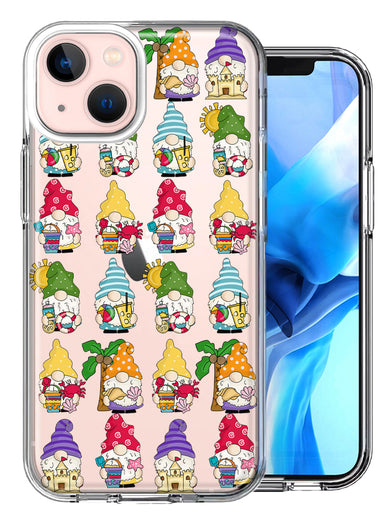 Apple iPhone 13 Summer Beach Cute Gnomes Sand Castle Shells Palm Trees Double Layer Phone Case Cover