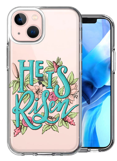 Apple iPhone 13 He Is Risen Text Easter Jesus Christian Flowers Double Layer Phone Case Cover