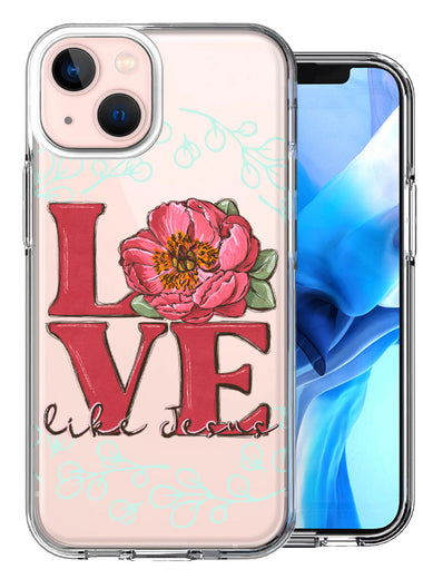 Apple iPhone 14 Plus Love Like Jesus Flower Text Christian Design Double Layer Phone Case Cover