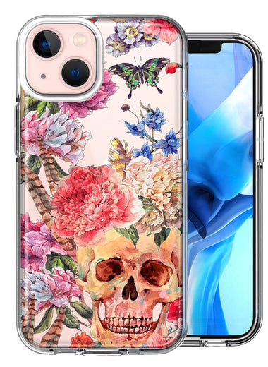 For Apple iPhone 13 Mini Indie Spring Peace Skull Feathers Floral Butterfly Flowers Phone Case Cover