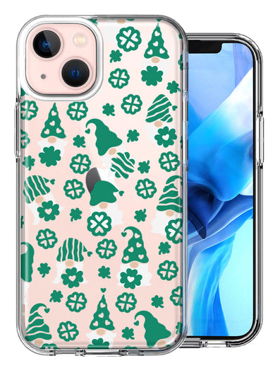 Apple iPhone 15 Lucky Green St Patricks Day Cute Gnomes Shamrock Polkadots Double Layer Phone Case Cover