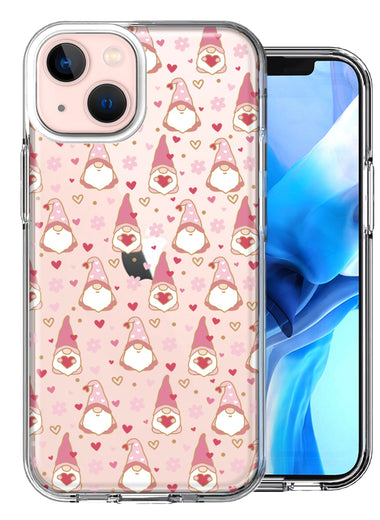 Apple iPhone 14 Plus Pink Blush Valentines Day Flower Hearts Gnome Characters Cute Double Layer Phone Case Cover
