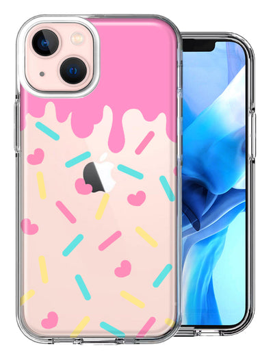 Apple iPhone 14 Plus Pink Drip Frosting Cute Heart Sprinkles Kawaii Cake Design Double Layer Phone Case Cover