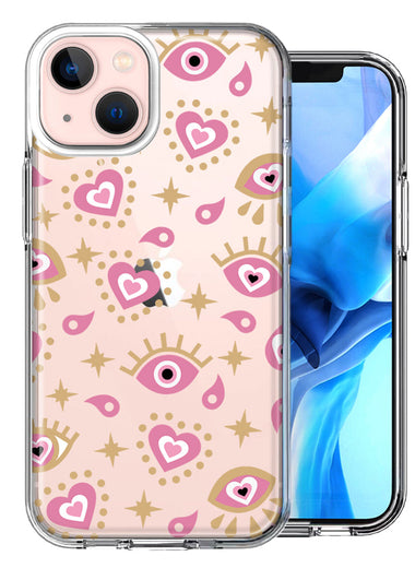 Apple iPhone 14 Pink Evil Eye Lucky Love Law of Attraction Design Double Layer Phone Case Cover