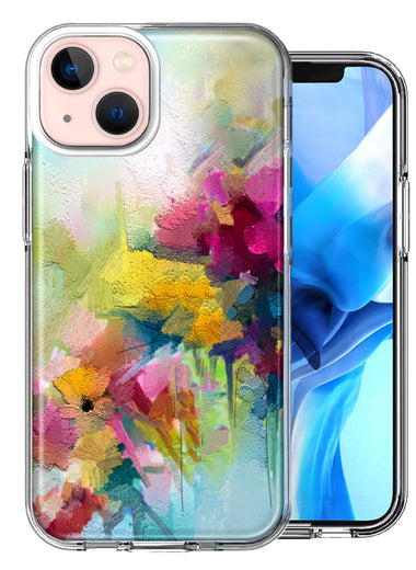 Apple iPhone 15 Plus Watercolor Flowers Abstract Spring Colorful Floral Painting Design Double Layer Phone Case Cover