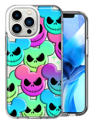 Apple iPhone 13 Pro Bright Rainbow Nightmare Skulls Spooky Season Halloween Design Double Layer Phone Case Cover