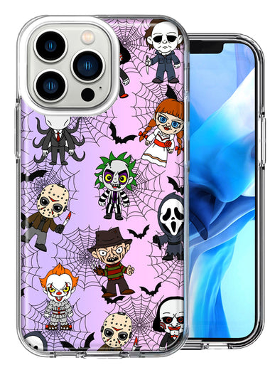 Apple iPhone 14 Pro Classic Haunted Horror Halloween Nightmare Characters Spider Webs Design Double Layer Phone Case Cover