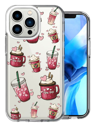 Apple iPhone 13 Pro Coffee Lover Valentine's Hearts Pink Drink Latte Double Layer Phone Case Cover