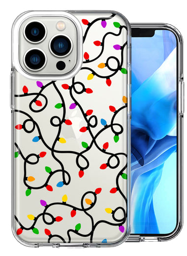 Apple iPhone 14 Pro Colorful Nostalgic Vintage Christmas Holiday Winter String Lights Design Double Layer Phone Case Cover