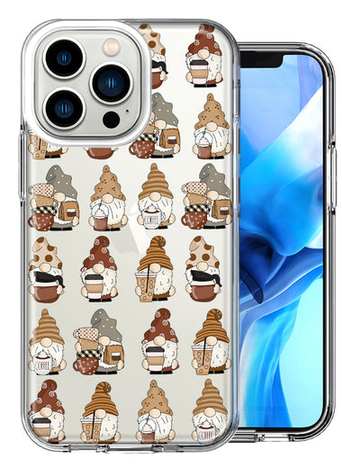 Apple iPhone 12 Pro Cute Morning Coffee Lovers Gnomes Characters Drip Iced Latte Americano Espresso Brown Double Layer Phone Case Cover