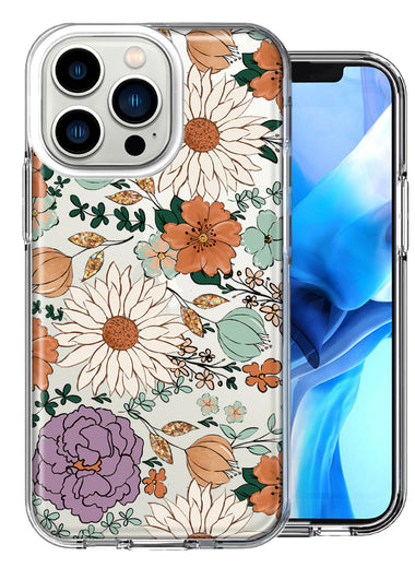 Apple iPhone 12 Pro Feminine Classy Flowers Fall Toned Floral Wallpaper Style Double Layer Phone Case Cover