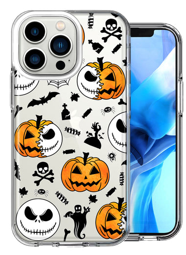 Apple iPhone 13 Pro Halloween Jack-O-Lantern Pumpkin Skull Spooky Design Double Layer Phone Case Cover