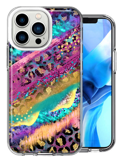 Apple iPhone 13 Pro Leopard Paint Colorful Beautiful Abstract Milkyway Double Layer Phone Case Cover