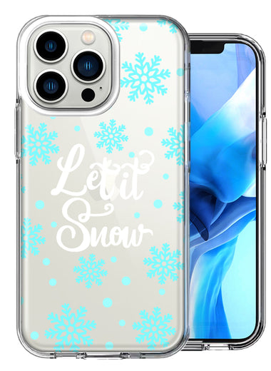 Apple iPhone 14 Pro Christmas Holiday Let It Snow Winter Blue Snowflakes Design Double Layer Phone Case Cover