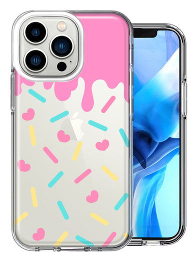 Apple iPhone 13 Pro Pink Drip Frosting Cute Heart Sprinkles Kawaii Cake Design Double Layer Phone Case Cover