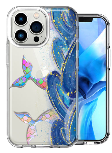 Apple iPhone 12 Pro Rainbow Mermaid Tails Scales Ocean Waves Beach Girls Summer Double Layer Phone Case Cover