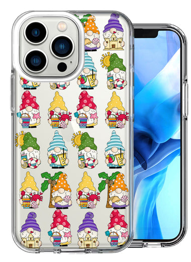 Apple iPhone 12 Pro Summer Beach Cute Gnomes Sand Castle Shells Palm Trees Double Layer Phone Case Cover
