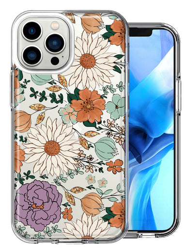 Apple iPhone 13 Pro Max Feminine Classy Flowers Fall Toned Floral Wallpaper Style Double Layer Phone Case Cover