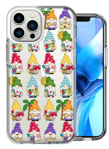 Apple iPhone 13 Pro Max Summer Beach Cute Gnomes Sand Castle Shells Palm Trees Double Layer Phone Case Cover