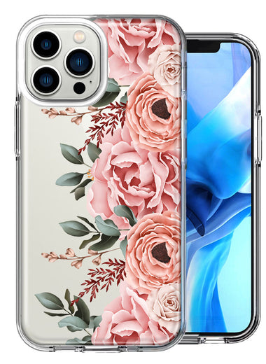 Apple iPhone 15 Pro Max Blush Pink Peach Spring Flowers Peony Rose Design Double Layer Phone Case Cover